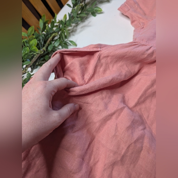 Vintage Eddie Bauer 100% Linen Prairie Dress Button Up Size Large Pink - Picture 4 of 9